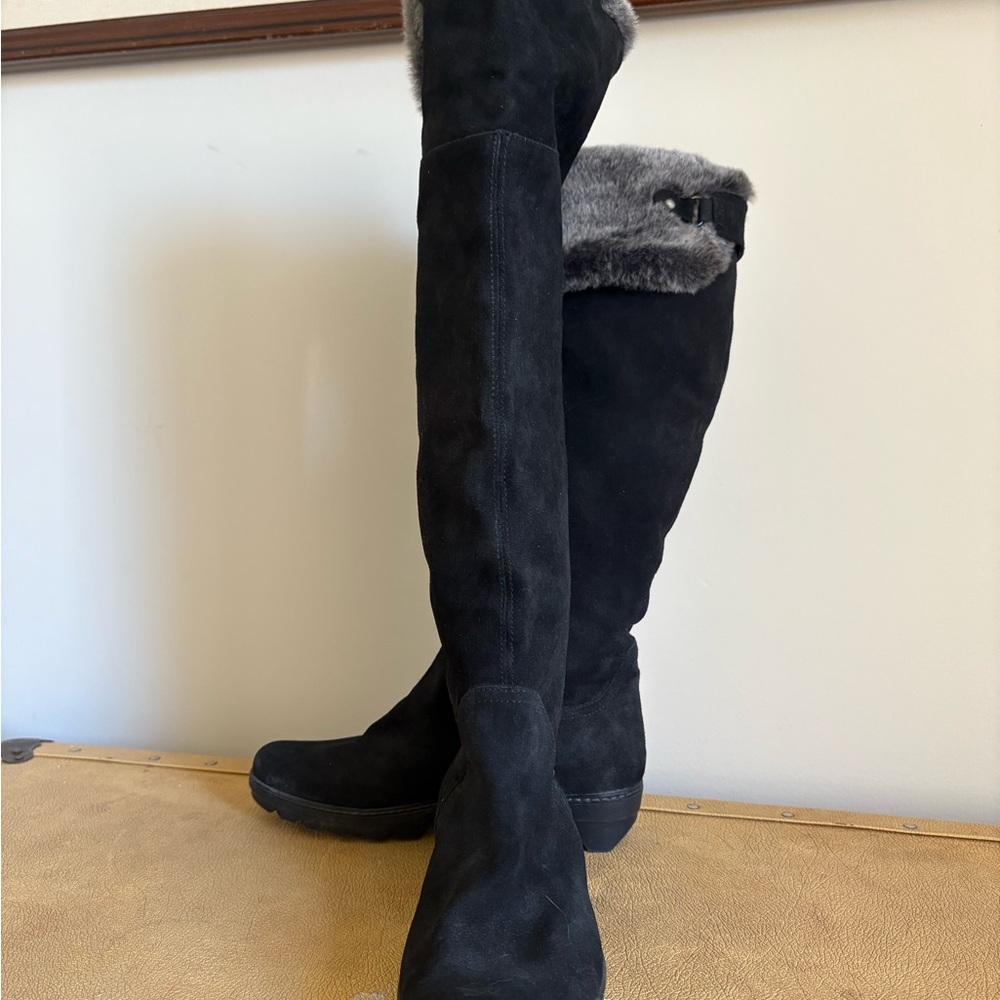 Women's Black Suede Knee-High Boots